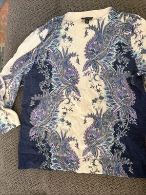 Talbots Cashmere Sweater in Cream with Navy & Lavender Accents